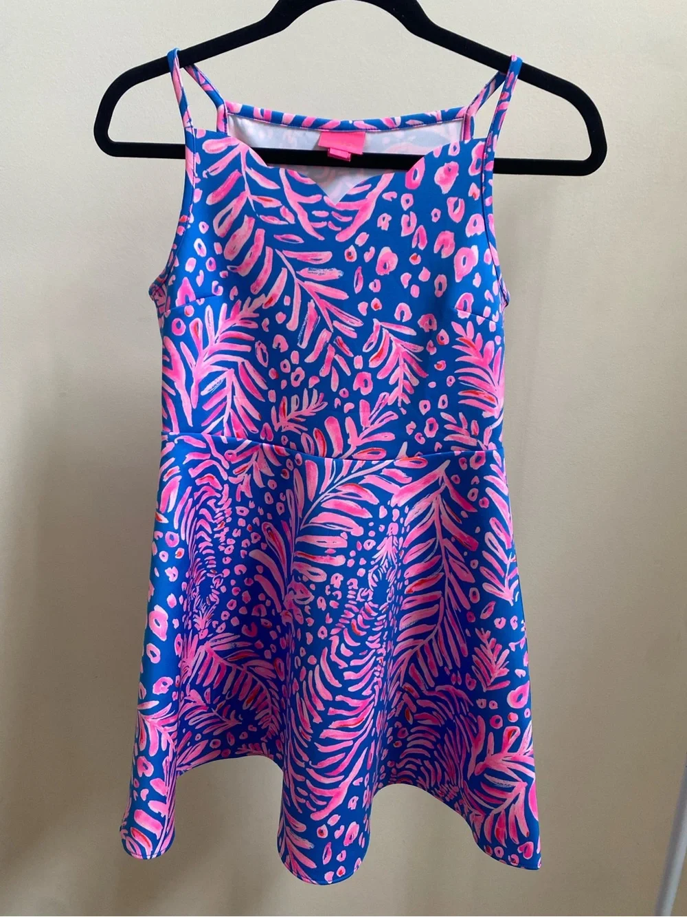 Lilly Pulitzer Breelyn girls' dress Pundy Blue La Zebra pink/blue scallops Sz 14